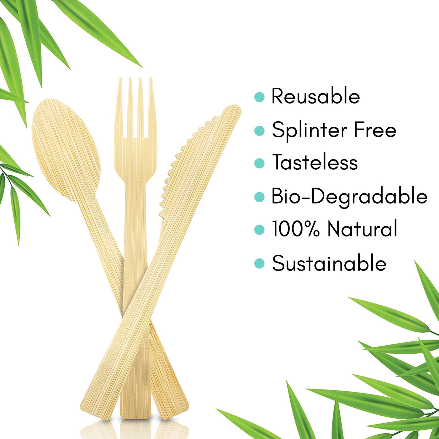Bamboo Cutlery Sets, individually wrapped: 50 count